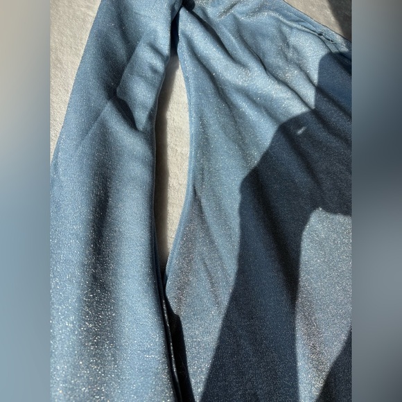 Princess Polly | 4 | Blue Silver Sparkle Long Sleeve Halter Neck Tie Mini Dress - Picture 13 of 13